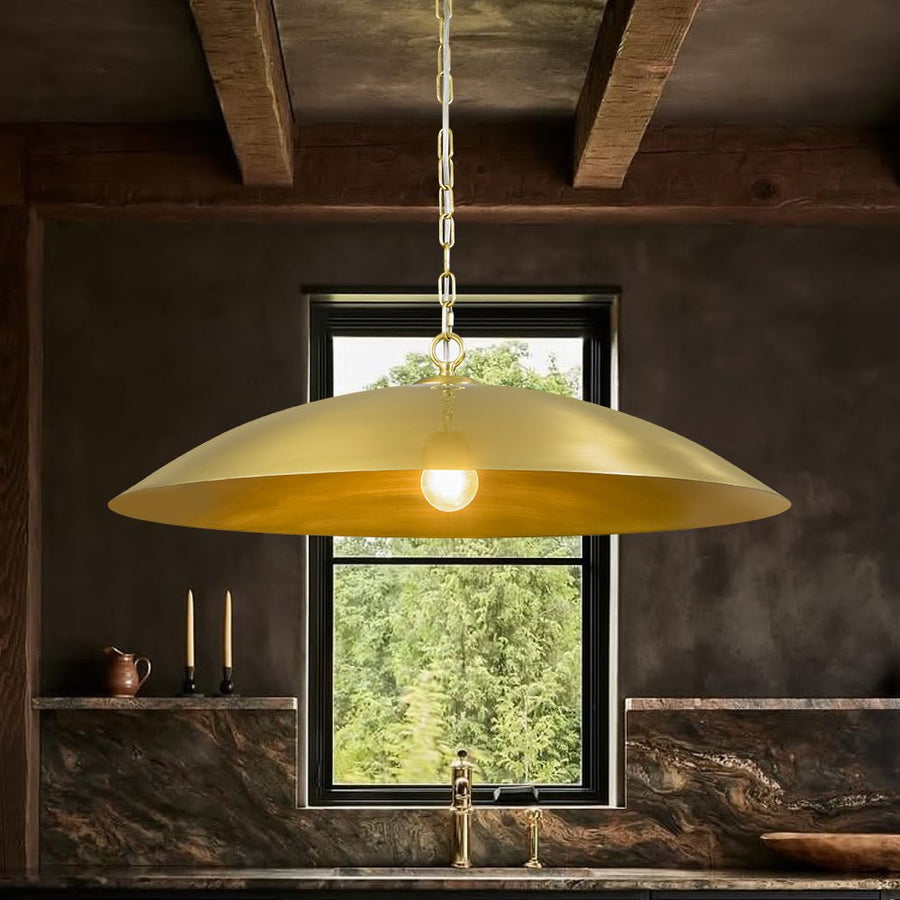 Farmhouze Light - Industrial Saucer Oversized Dome Pendant Light - Chandelier - Brass - 