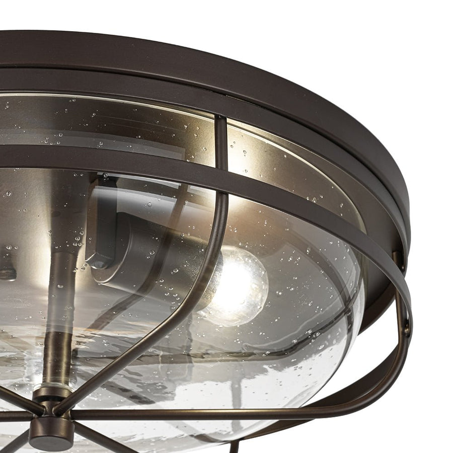 Farmhouze Light - Industrial Wire Frame Seeded Glass Round Ceiling Light - Ceiling Light - Oil - Rubbed Bronze - 