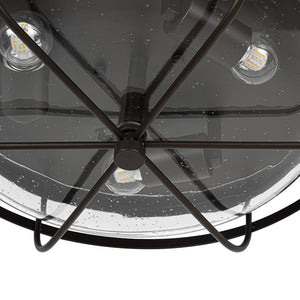 Farmhouze Light - Industrial Wire Frame Seeded Glass Round Ceiling Light - Ceiling Light - Oil - Rubbed Bronze - 