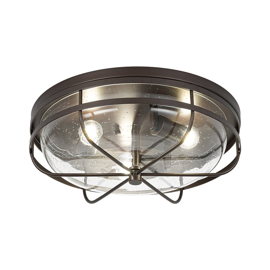 Farmhouze Light - Industrial Wire Frame Seeded Glass Round Ceiling Light - Ceiling Light - Oil - Rubbed Bronze - 