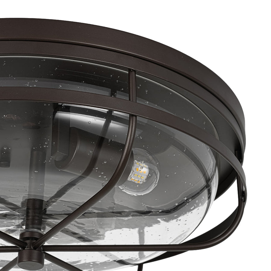 Farmhouze Light - Industrial Wire Frame Seeded Glass Round Ceiling Light - Ceiling Light - Oil - Rubbed Bronze - 