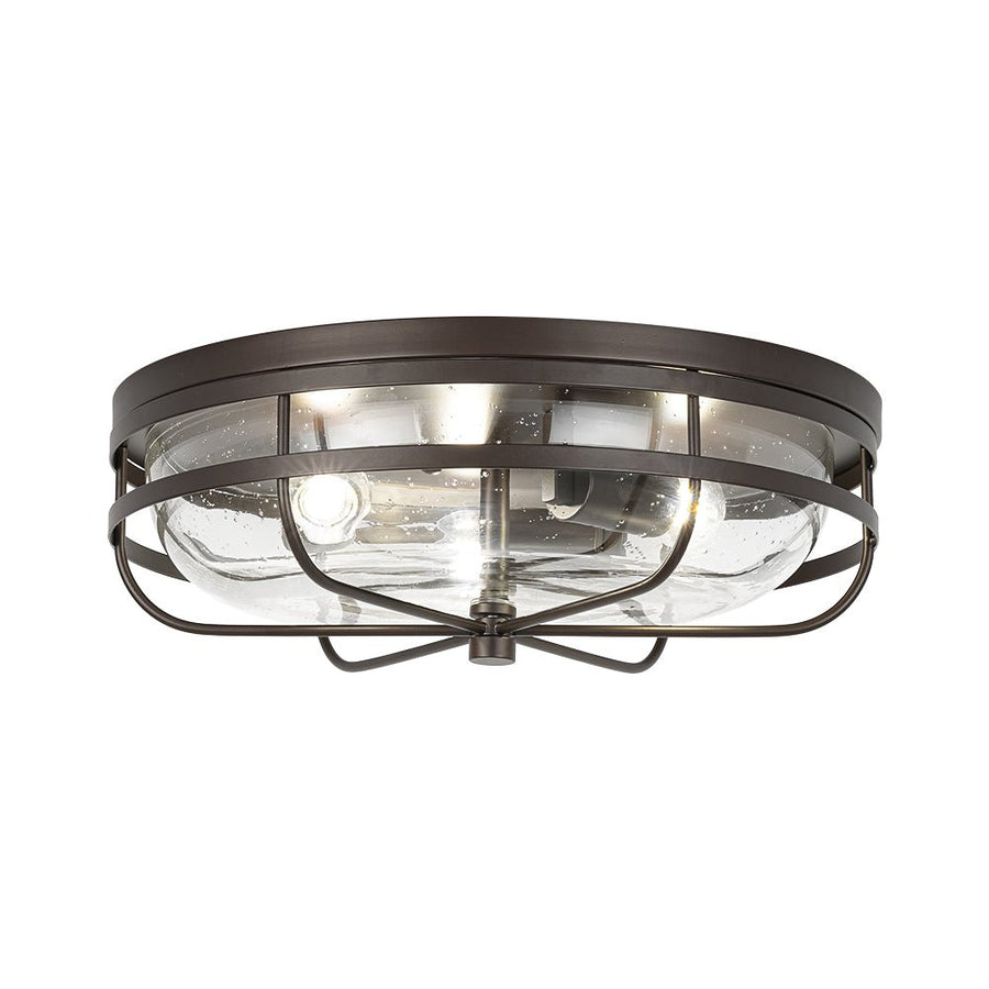 Farmhouze Light - Industrial Wire Frame Seeded Glass Round Ceiling Light - Ceiling Light - Oil - Rubbed Bronze - 