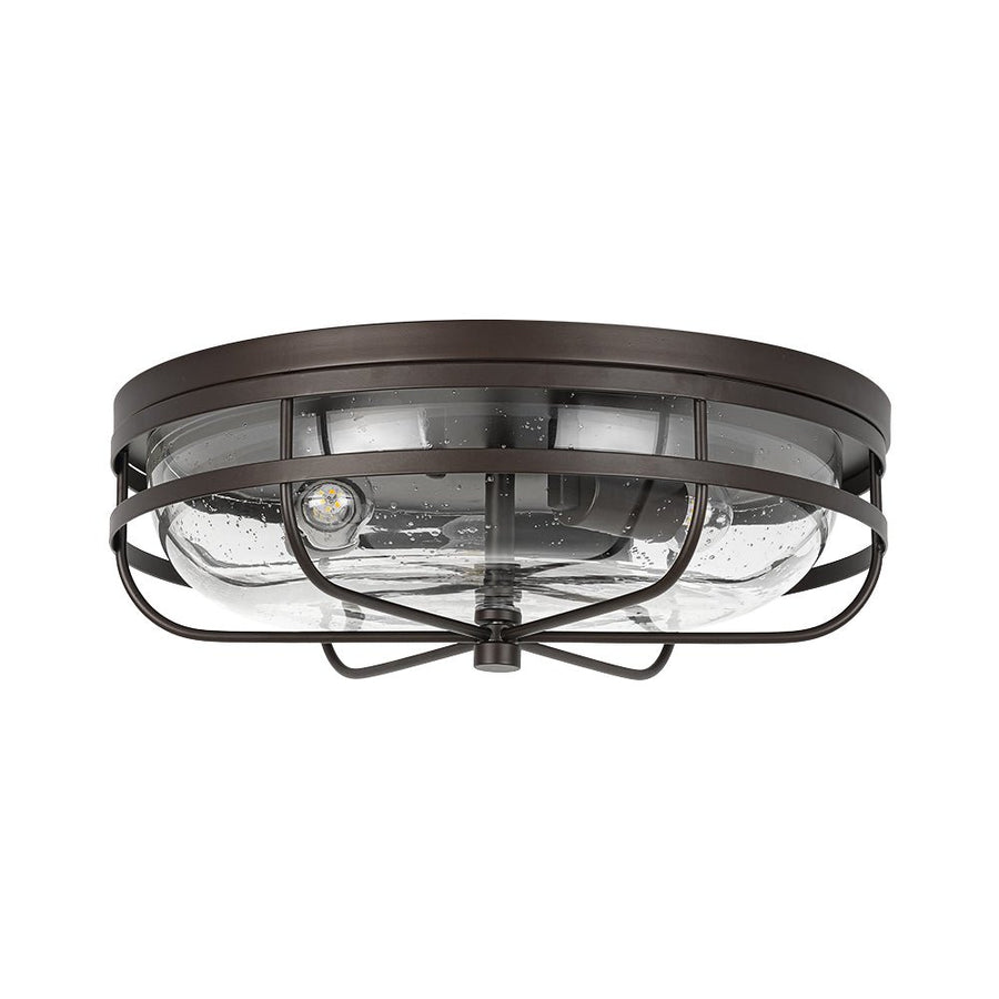 Farmhouze Light - Industrial Wire Frame Seeded Glass Round Ceiling Light - Ceiling Light - Oil - Rubbed Bronze - 