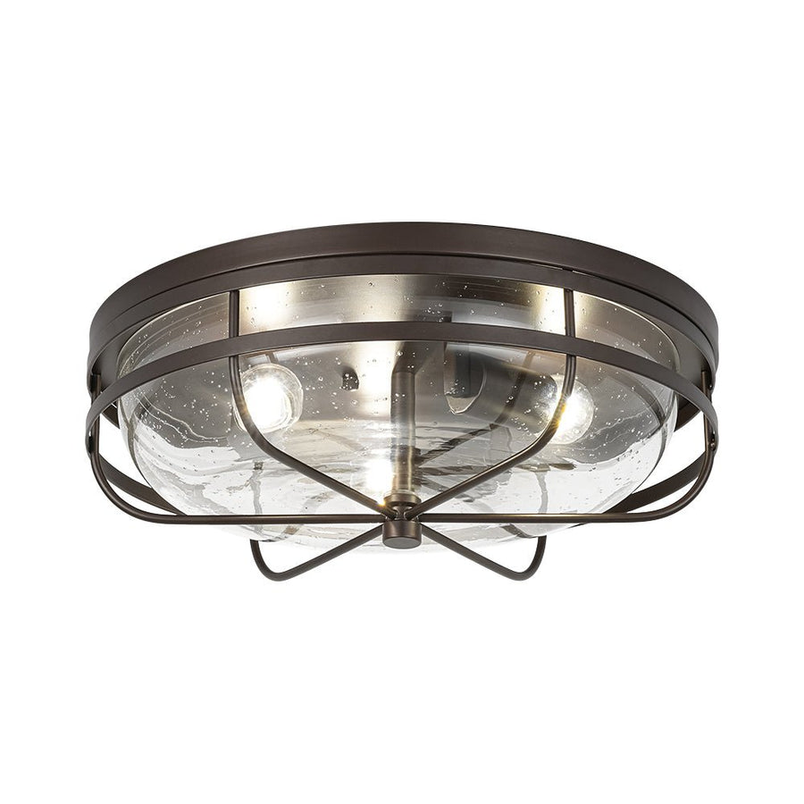 Farmhouze Light - Industrial Wire Frame Seeded Glass Round Ceiling Light - Ceiling Light - Oil - Rubbed Bronze - 