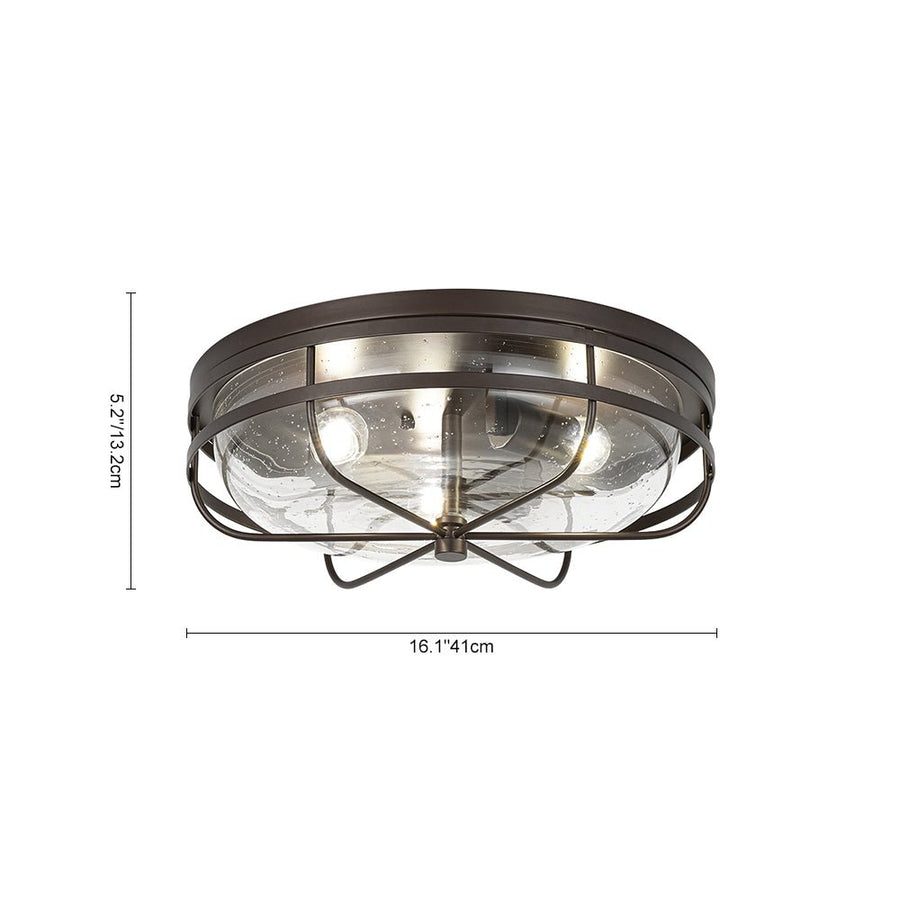 Farmhouze Light - Industrial Wire Frame Seeded Glass Round Ceiling Light - Ceiling Light - Oil - Rubbed Bronze - 