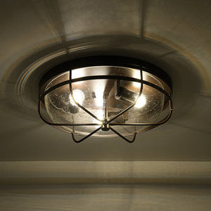 Farmhouze Light - Industrial Wire Frame Seeded Glass Round Ceiling Light - Ceiling Light - Oil - Rubbed Bronze - 