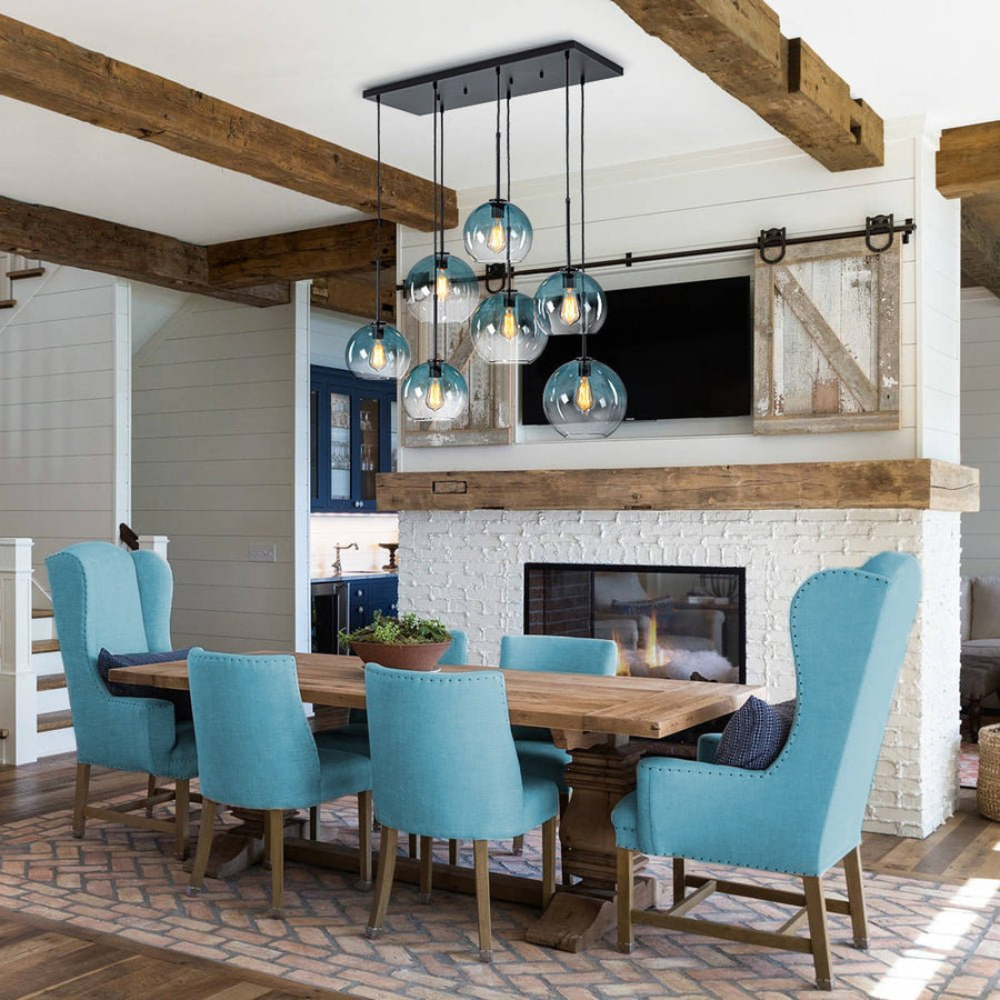 Farmhouze Light - Lake House Gradient Blue Glass Bubble Linear Island Chandelier - Chandelier - Blue - 