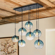 Load image into Gallery viewer, Farmhouze Light - Lake House Gradient Blue Glass Bubble Linear Island Chandelier - Chandelier - Blue - 
