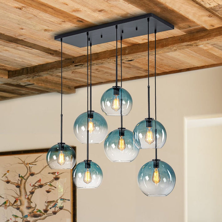 Farmhouze Light - Lake House Gradient Blue Glass Bubble Linear Island Chandelier - Chandelier - Blue - 
