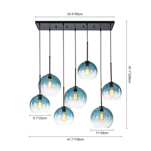 Farmhouze Light - Lake House Gradient Blue Glass Bubble Linear Island Chandelier - Chandelier - Blue - 