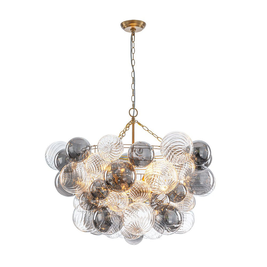 Farmhouze Light - Luxe Cluster Swirled Grey Glass Globe Bubble Chandelier - Chandelier - Brass - 