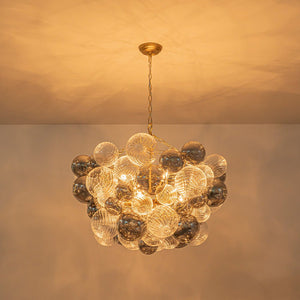 Farmhouze Light - Luxe Cluster Swirled Grey Glass Globe Bubble Chandelier - Chandelier - Brass - 