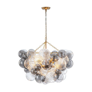 Farmhouze Light - Luxe Cluster Swirled Grey Glass Globe Bubble Chandelier - Chandelier - Brass - 