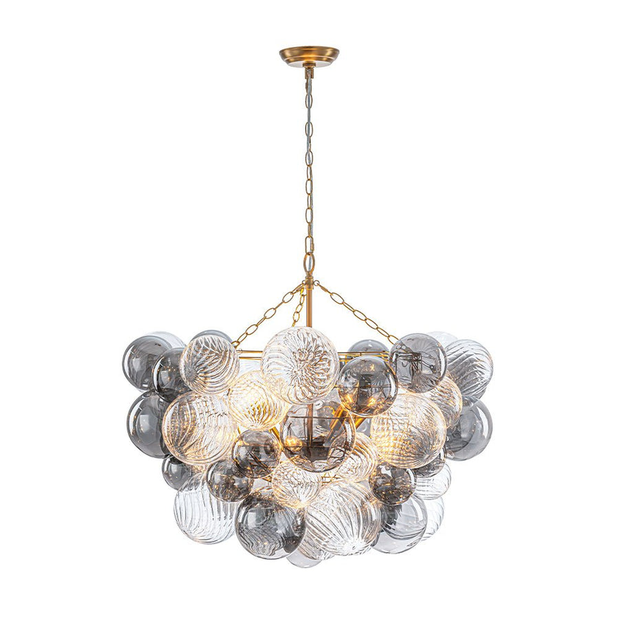 Farmhouze Light - Luxe Cluster Swirled Grey Glass Globe Bubble Chandelier - Chandelier - Brass - 