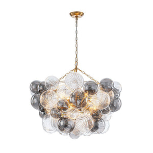 Farmhouze Light - Luxe Cluster Swirled Grey Glass Globe Bubble Chandelier - Chandelier - Brass - 