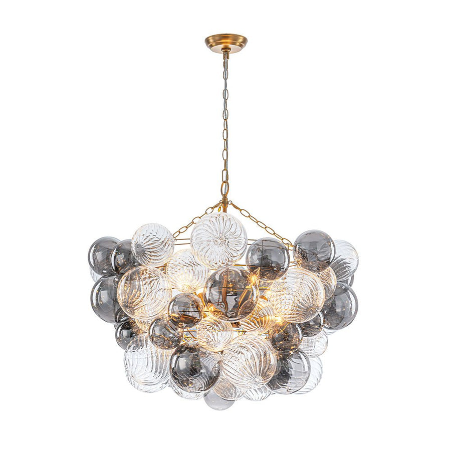 Farmhouze Light - Luxe Cluster Swirled Grey Glass Globe Bubble Chandelier - Chandelier - Brass - 
