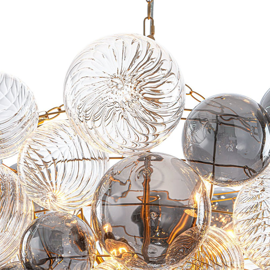Farmhouze Light - Luxe Cluster Swirled Grey Glass Globe Bubble Chandelier - Chandelier - Brass - 