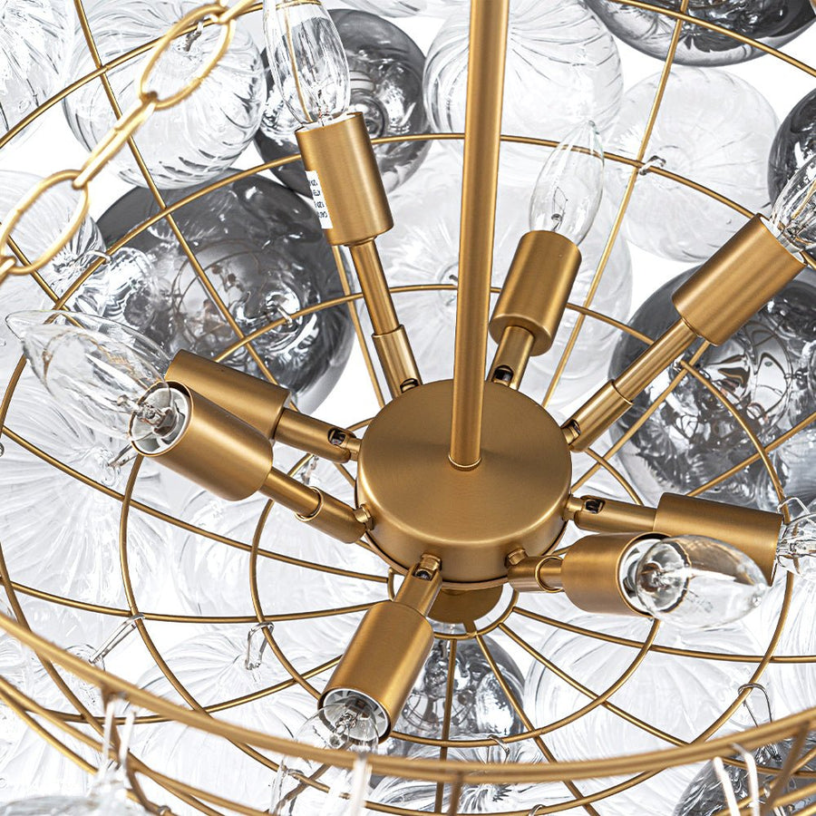 Farmhouze Light - Luxe Cluster Swirled Grey Glass Globe Bubble Chandelier - Chandelier - Brass - 