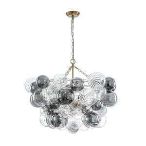 Farmhouze Light - Luxe Cluster Swirled Grey Glass Globe Bubble Chandelier - Chandelier - Brass - 