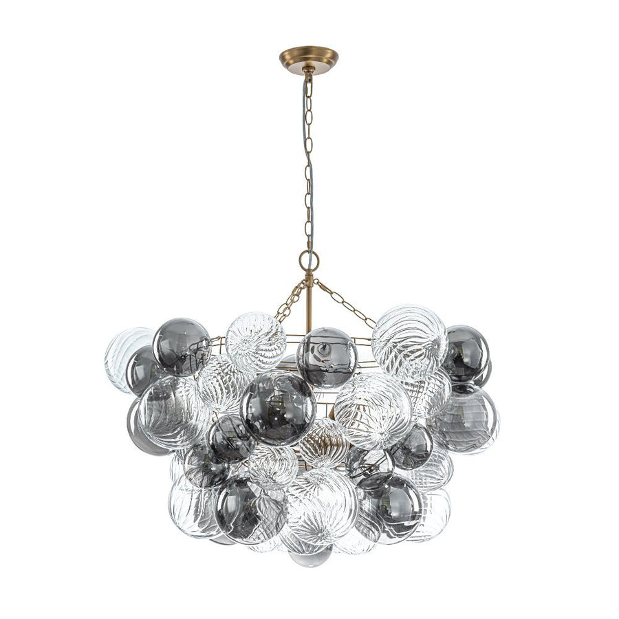 Farmhouze Light - Luxe Cluster Swirled Grey Glass Globe Bubble Chandelier - Chandelier - Brass - 