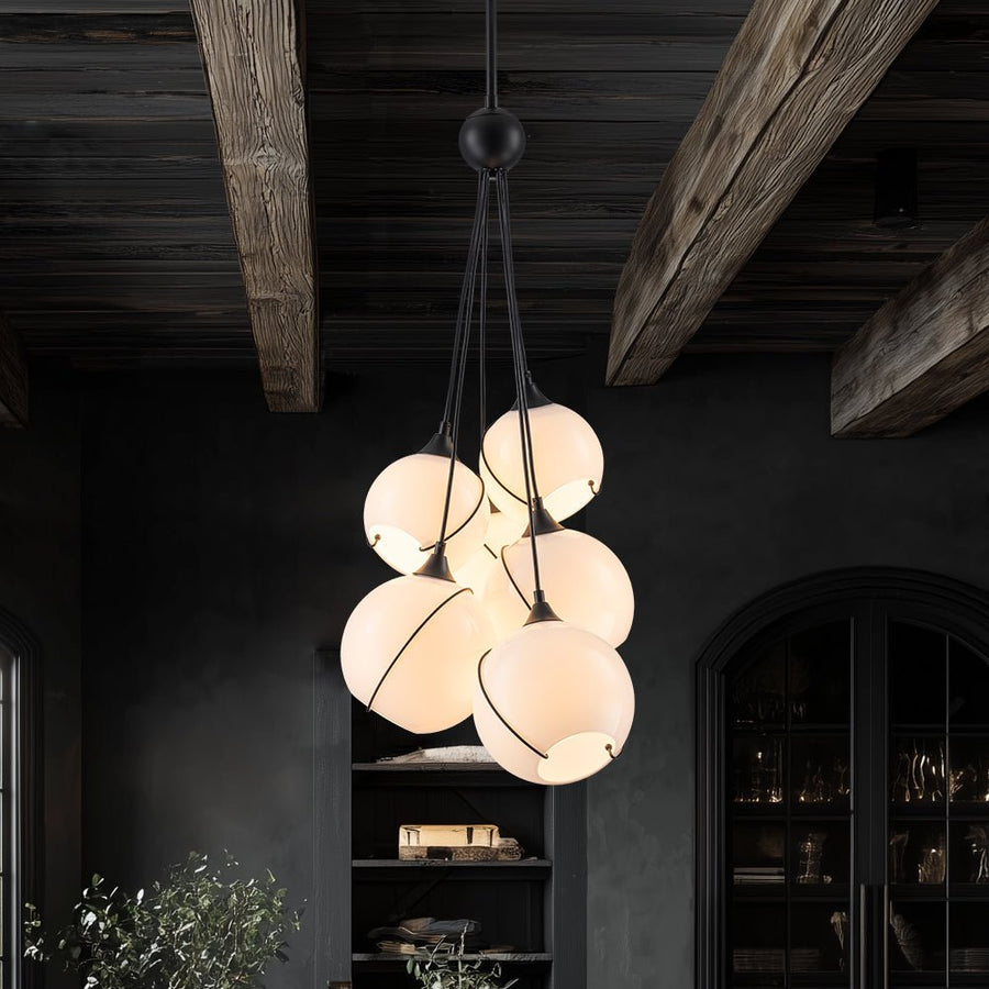 Farmhouze Light - Luxe Moody Style Cluster White Glass Globe Pendant Light - Chandelier - 3 - Light - 