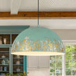 Load image into Gallery viewer, Farmhouze Light - Luxury Distressed Gilded Oversized Metal Dome Pendant - Chandelier - Green - 
