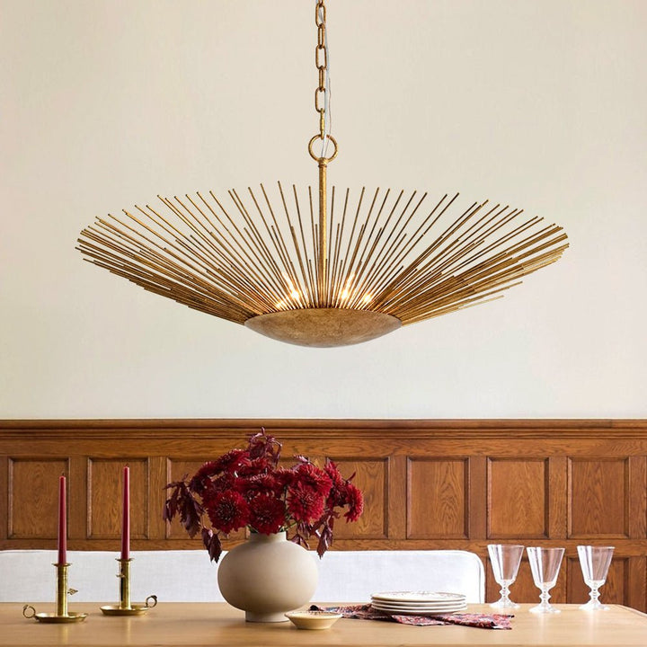 Farmhouze Light - Luxury Gold Foiled Traditional Large Round Sunburst Chandelier - Chandelier - Gold - 