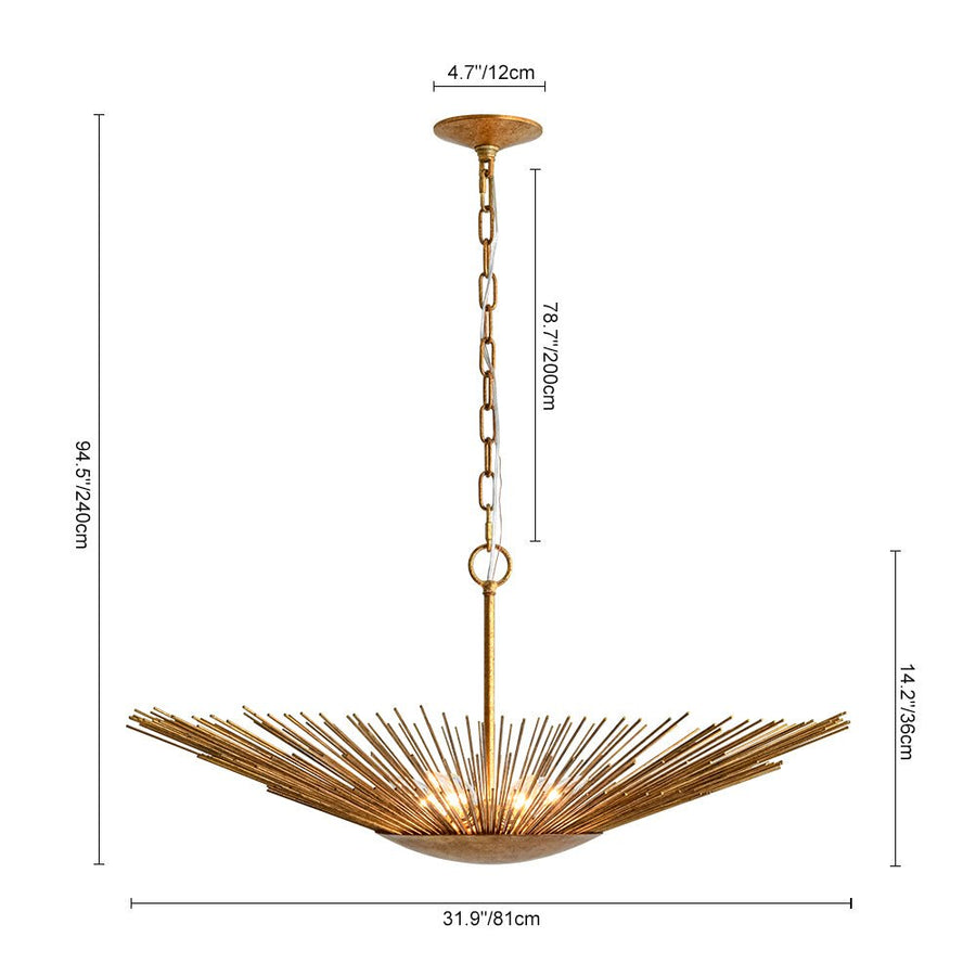 Farmhouze Light - Luxury Gold Foiled Traditional Large Round Sunburst Chandelier - Chandelier - Gold - 