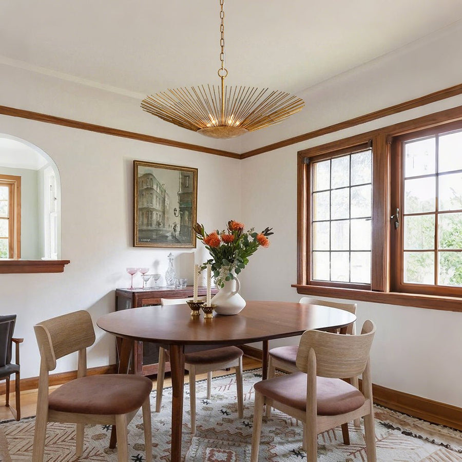 Farmhouze Light - Luxury Gold Foiled Traditional Large Round Sunburst Chandelier - Chandelier - Gold - 