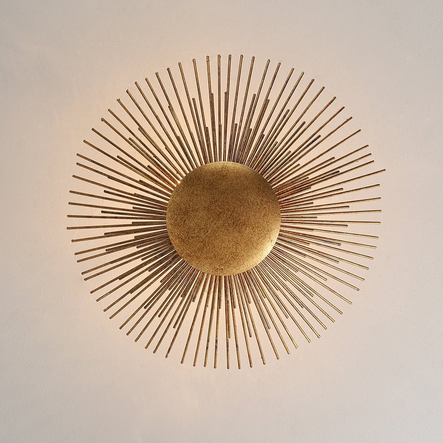 Farmhouze Light - Luxury Gold Foiled Traditional Round Sunburst Semi Flush Mount - Chandelier - Gold - 