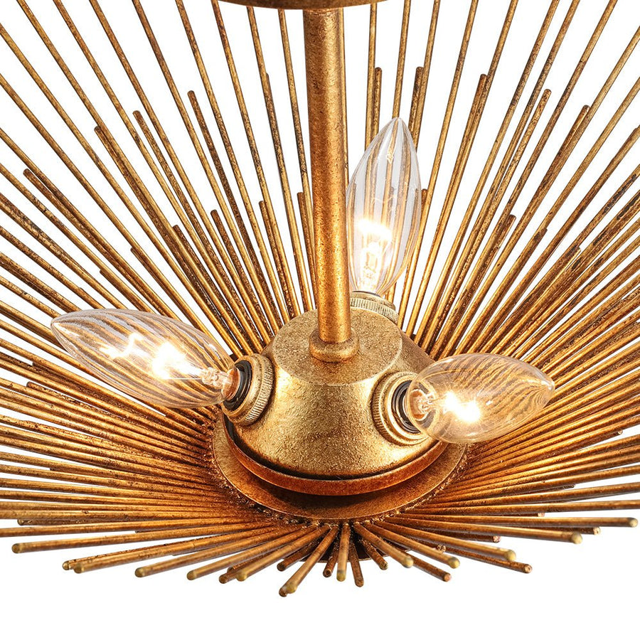 Farmhouze Light - Luxury Gold Foiled Traditional Round Sunburst Semi Flush Mount - Chandelier - Gold - 