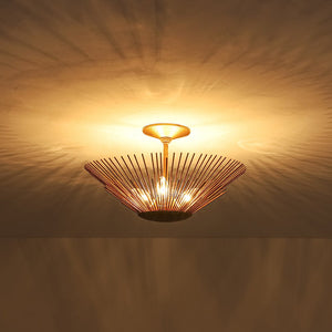 Farmhouze Light - Luxury Gold Foiled Traditional Round Sunburst Semi Flush Mount - Chandelier - Gold - 