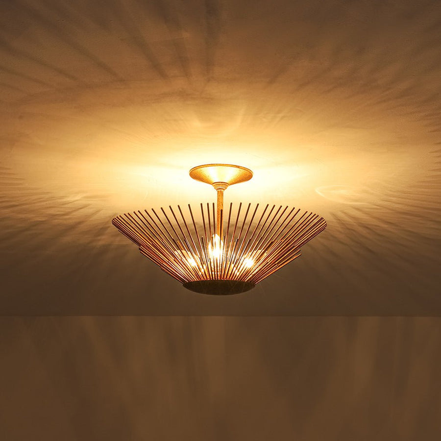 Farmhouze Light - Luxury Gold Foiled Traditional Round Sunburst Semi Flush Mount - Chandelier - Gold - 