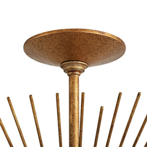 Farmhouze Light - Luxury Gold Foiled Traditional Round Sunburst Semi Flush Mount - Chandelier - Gold - 