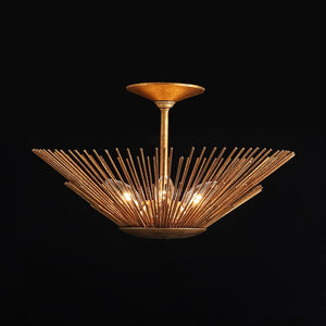 Farmhouze Light - Luxury Gold Foiled Traditional Round Sunburst Semi Flush Mount - Chandelier - Gold - 