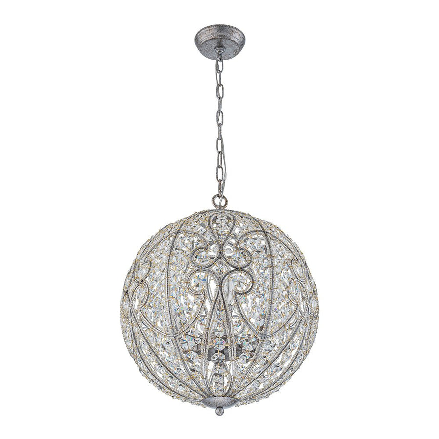 Farmhouze Light - Luxury Vintage Silver Crystal Accented Sphere Chandelier - Chandelier - 11.8 in - 