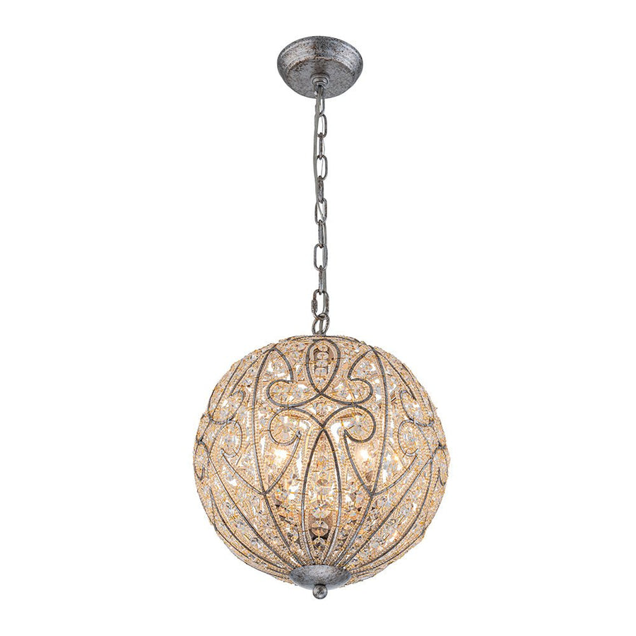 Farmhouze Light - Luxury Vintage Silver Crystal Accented Sphere Chandelier - Chandelier - 11.8 in - 