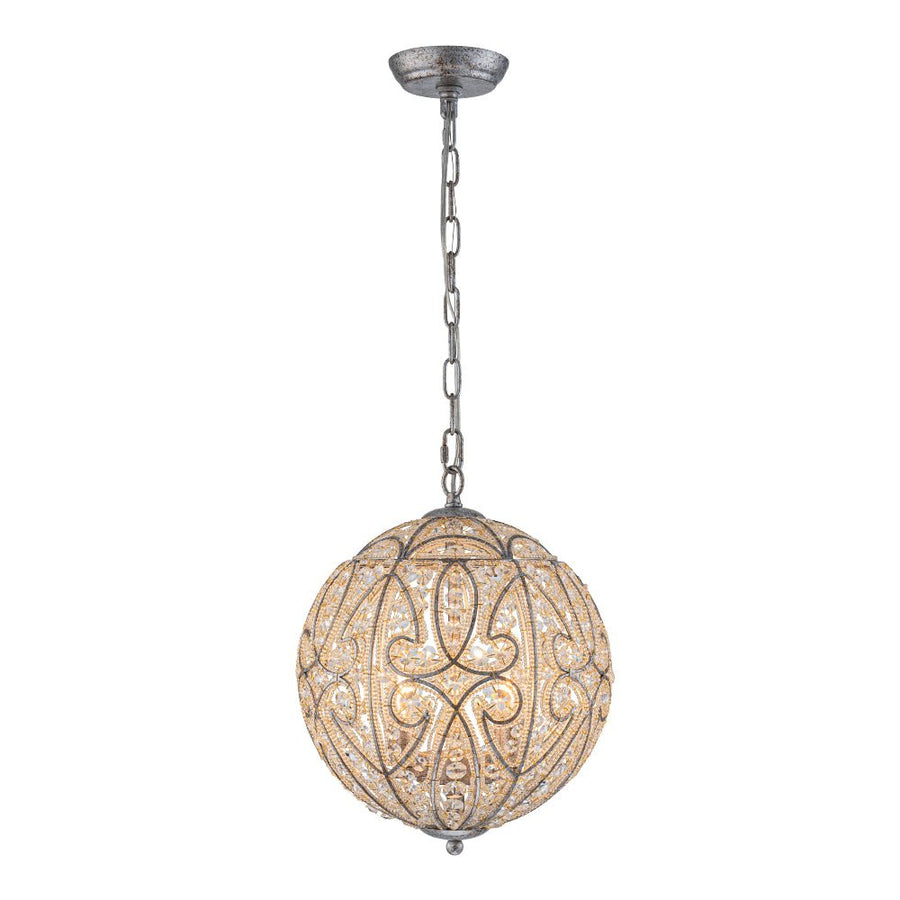 Farmhouze Light - Luxury Vintage Silver Crystal Accented Sphere Chandelier - Chandelier - 11.8 in - 