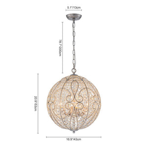 Farmhouze Light - Luxury Vintage Silver Crystal Accented Sphere Chandelier - Chandelier - 11.8 in - 