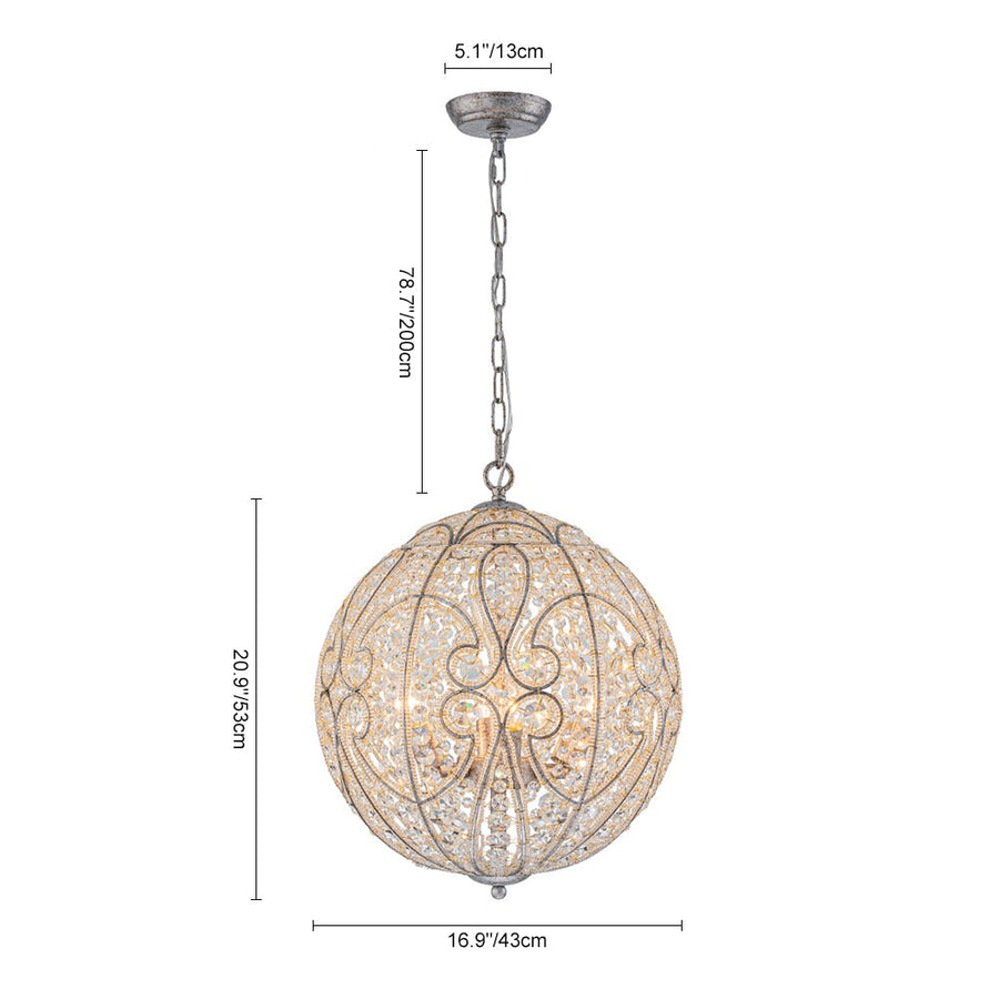 Farmhouze Light - Luxury Vintage Silver Crystal Accented Sphere Chandelier - Chandelier - 11.8 in - 