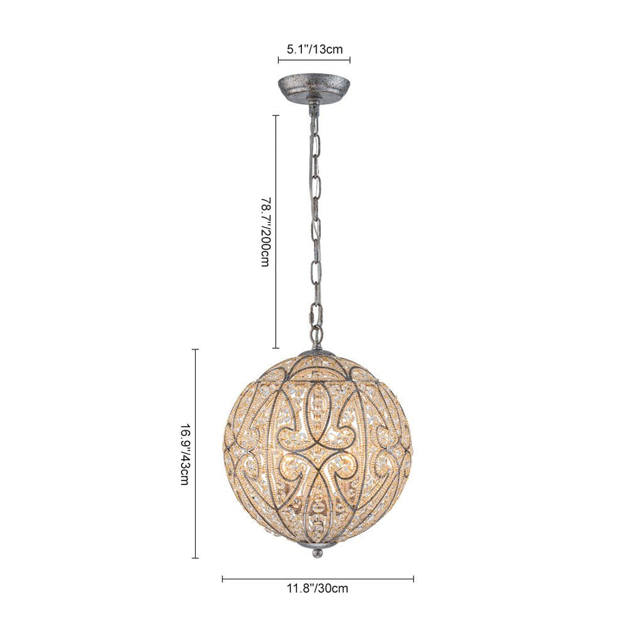 Farmhouze Light - Luxury Vintage Silver Crystal Accented Sphere Chandelier - Chandelier - 11.8 in - 