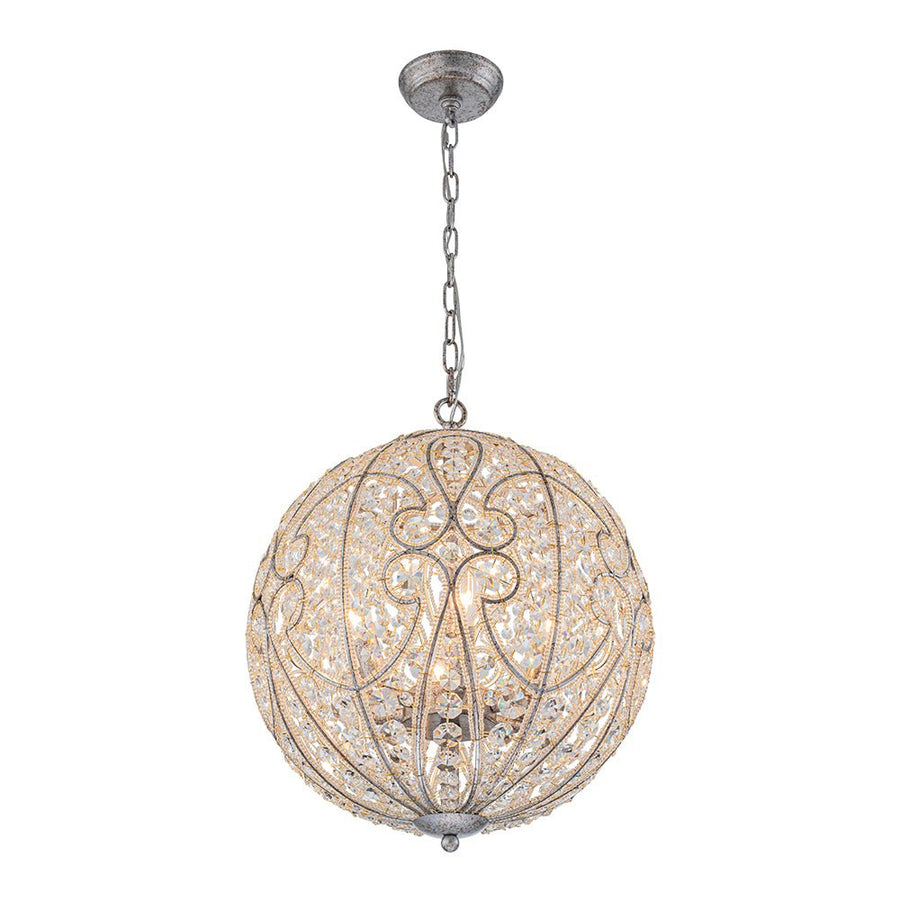 Farmhouze Light - Luxury Vintage Silver Crystal Accented Sphere Chandelier - Chandelier - 11.8 in - 