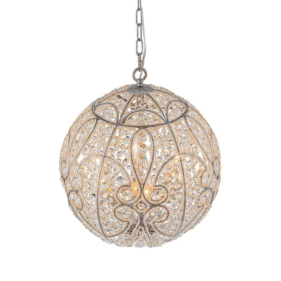 Farmhouze Light - Luxury Vintage Silver Crystal Accented Sphere Chandelier - Chandelier - 11.8 in - 