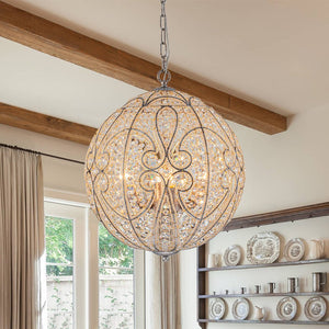 Farmhouze Light - Luxury Vintage Silver Crystal Accented Sphere Chandelier - Chandelier - 16.9 in - 