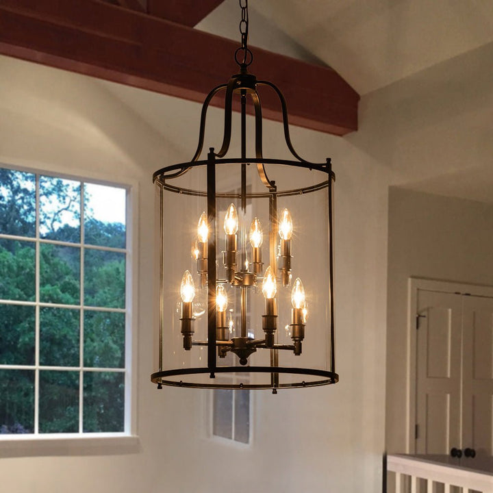 Farmhouze Light - Manor Black Candle Style Cylinder Lantern Pendant Chandelier - Chandelier - Black - 