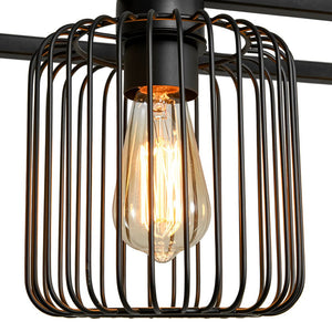 Farmhouze Light - Matte Black 4 - Light Rectangle Cage Kitchen Island Pendant - Chandelier - Black - 