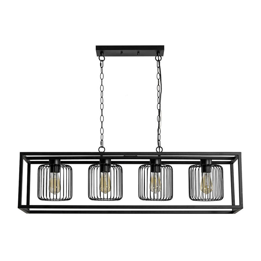 Farmhouze Light - Matte Black 4 - Light Rectangle Cage Kitchen Island Pendant - Chandelier - Black - 