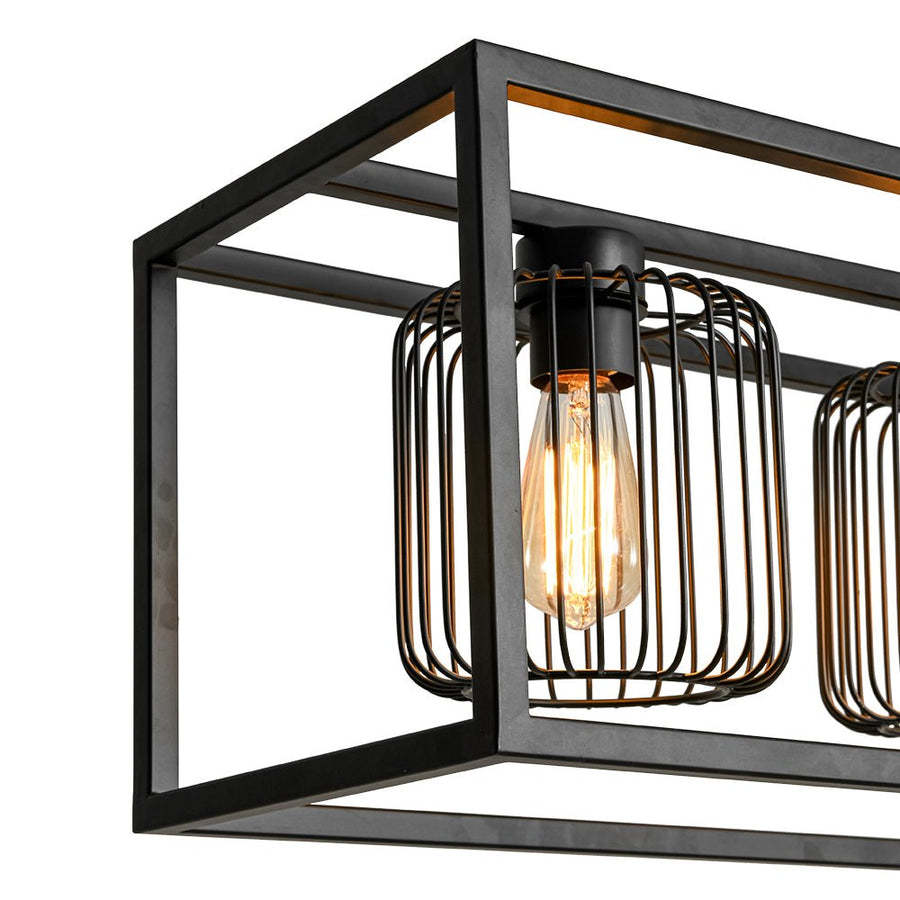 Farmhouze Light - Matte Black 4 - Light Rectangle Cage Kitchen Island Pendant - Chandelier - Black - 