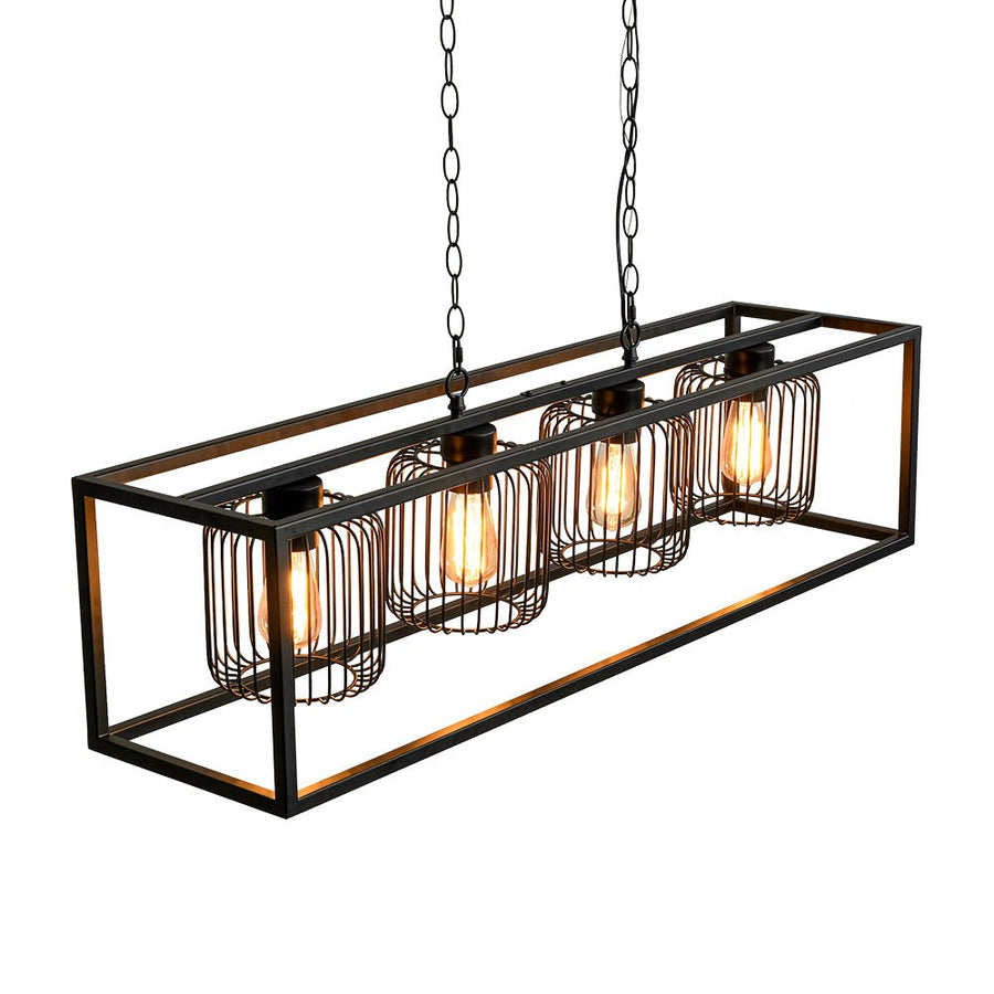 Farmhouze Light - Matte Black 4 - Light Rectangle Cage Kitchen Island Pendant - Chandelier - Black - 