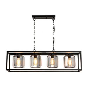 Farmhouze Light - Matte Black 4 - Light Rectangle Cage Kitchen Island Pendant - Chandelier - Black - 